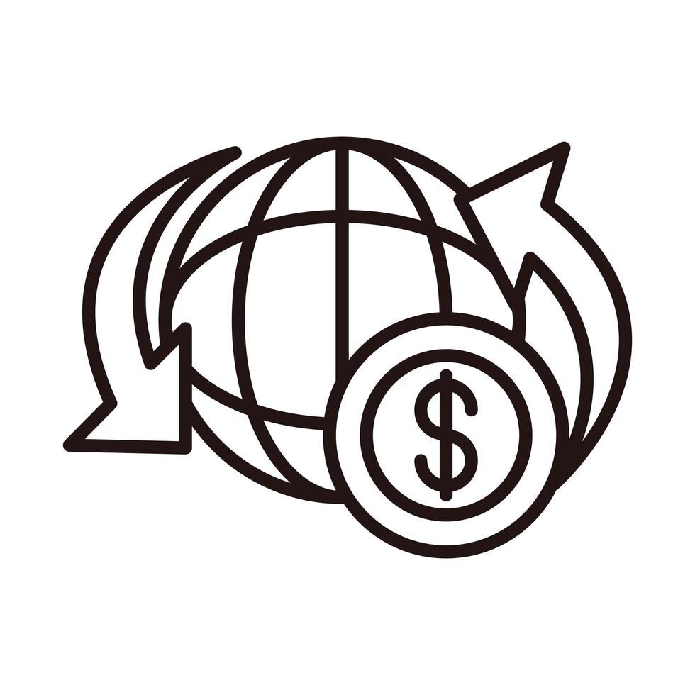 around world money shopping or payment mobile banking line style icon vector