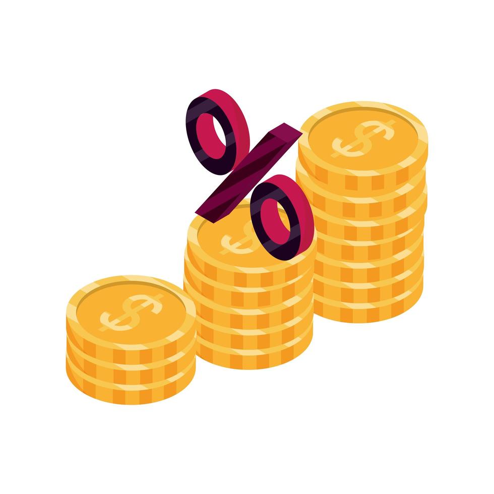 online shopping stack money coins percent finance isometric isolated icon vector