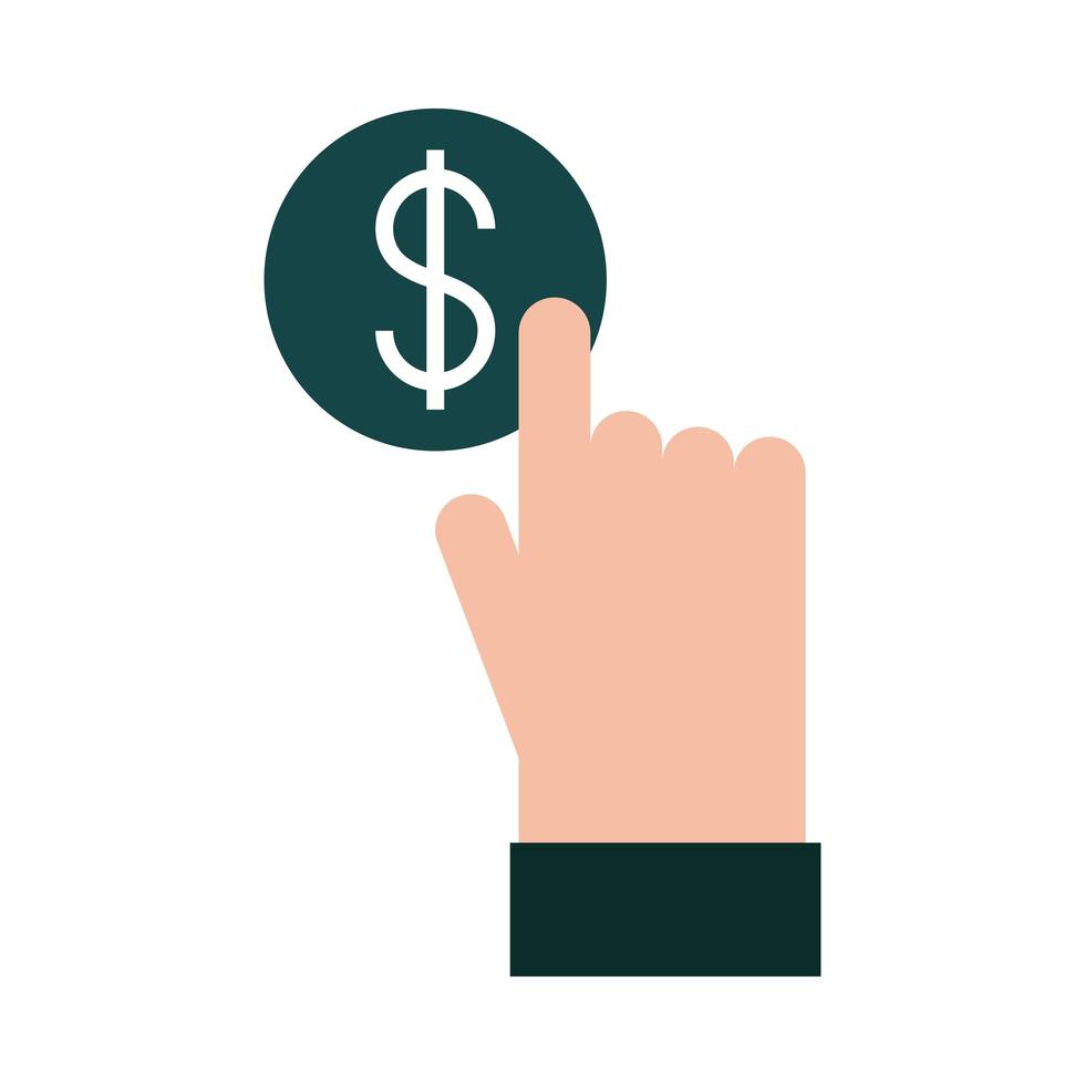 mobile banking hand touching money button flat style icon vector