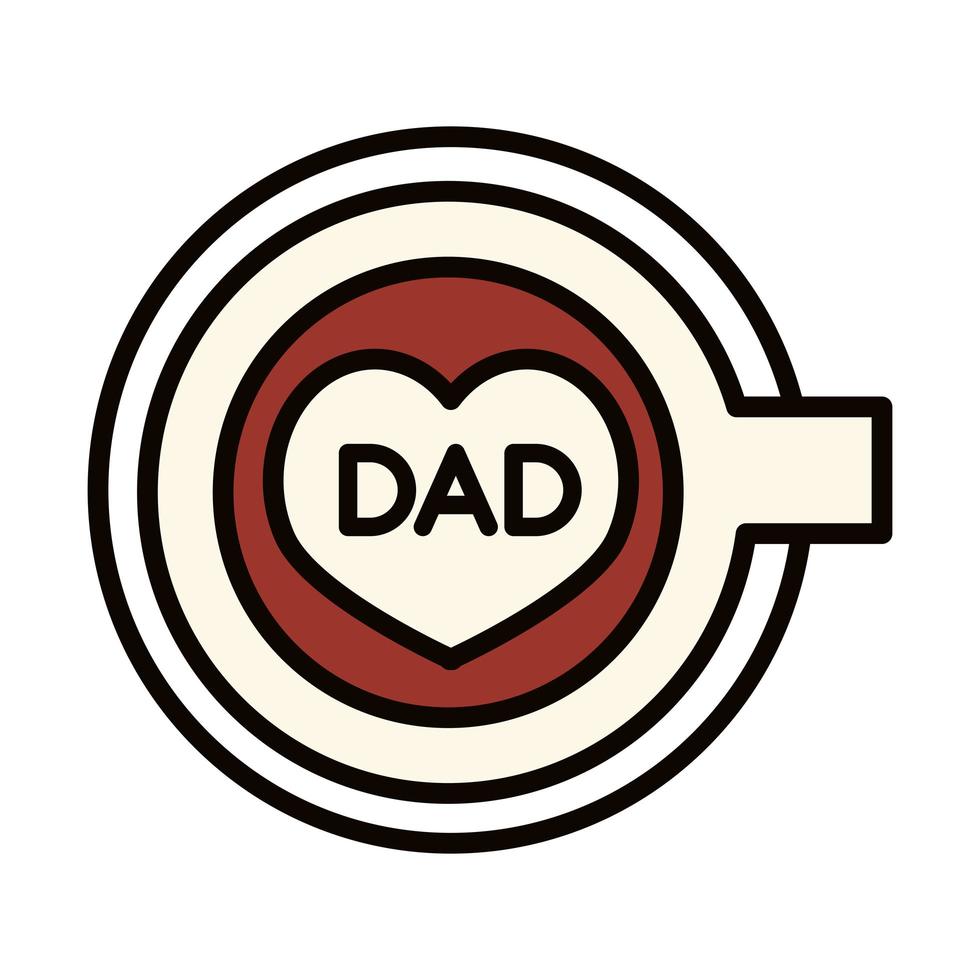 happy fathers day top view coffee cup dad lettering celebration line and fill icon vector