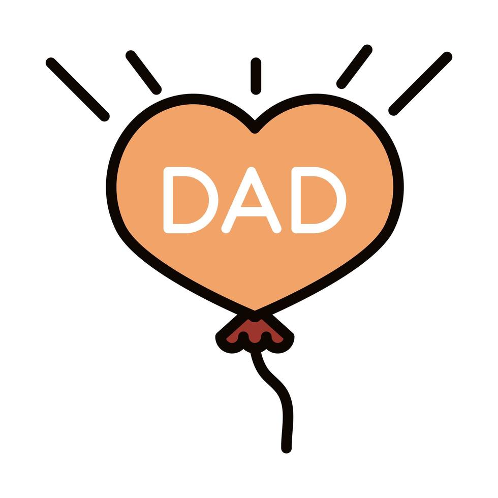 feliz día del padre corazón en forma de globo papá decoración celebración línea e icono de relleno vector