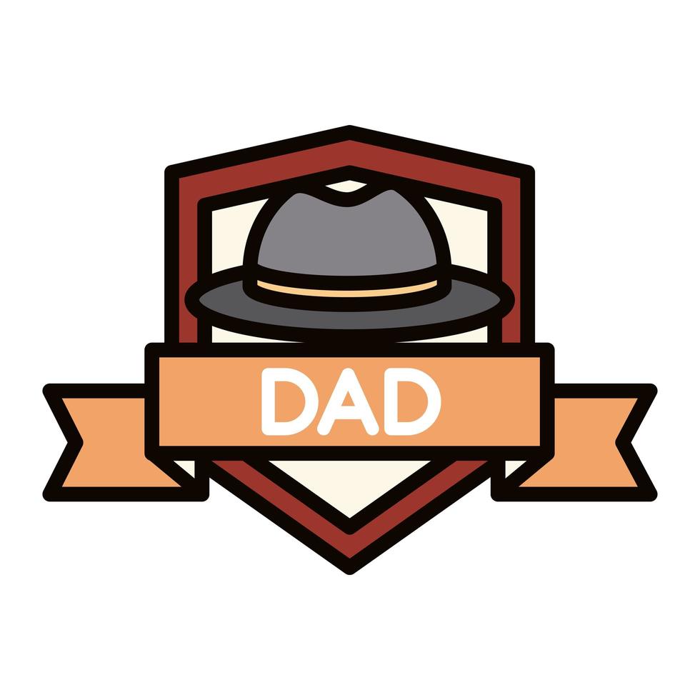 happy fathers day hat ribbon badge decoration celebration line and fill icon vector