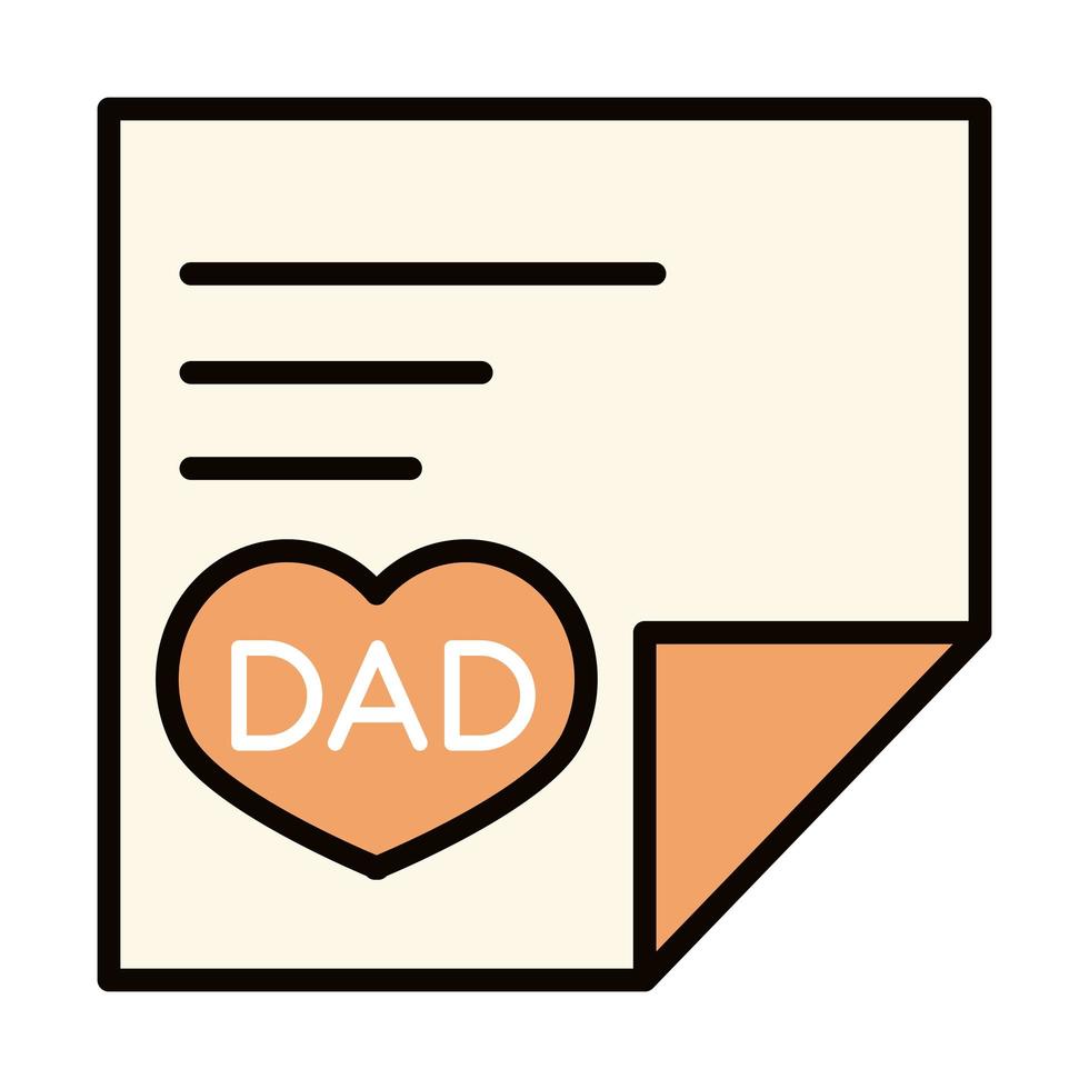 Feliz día del padre mensaje carta amor corazón decoración celebración línea e icono de relleno vector