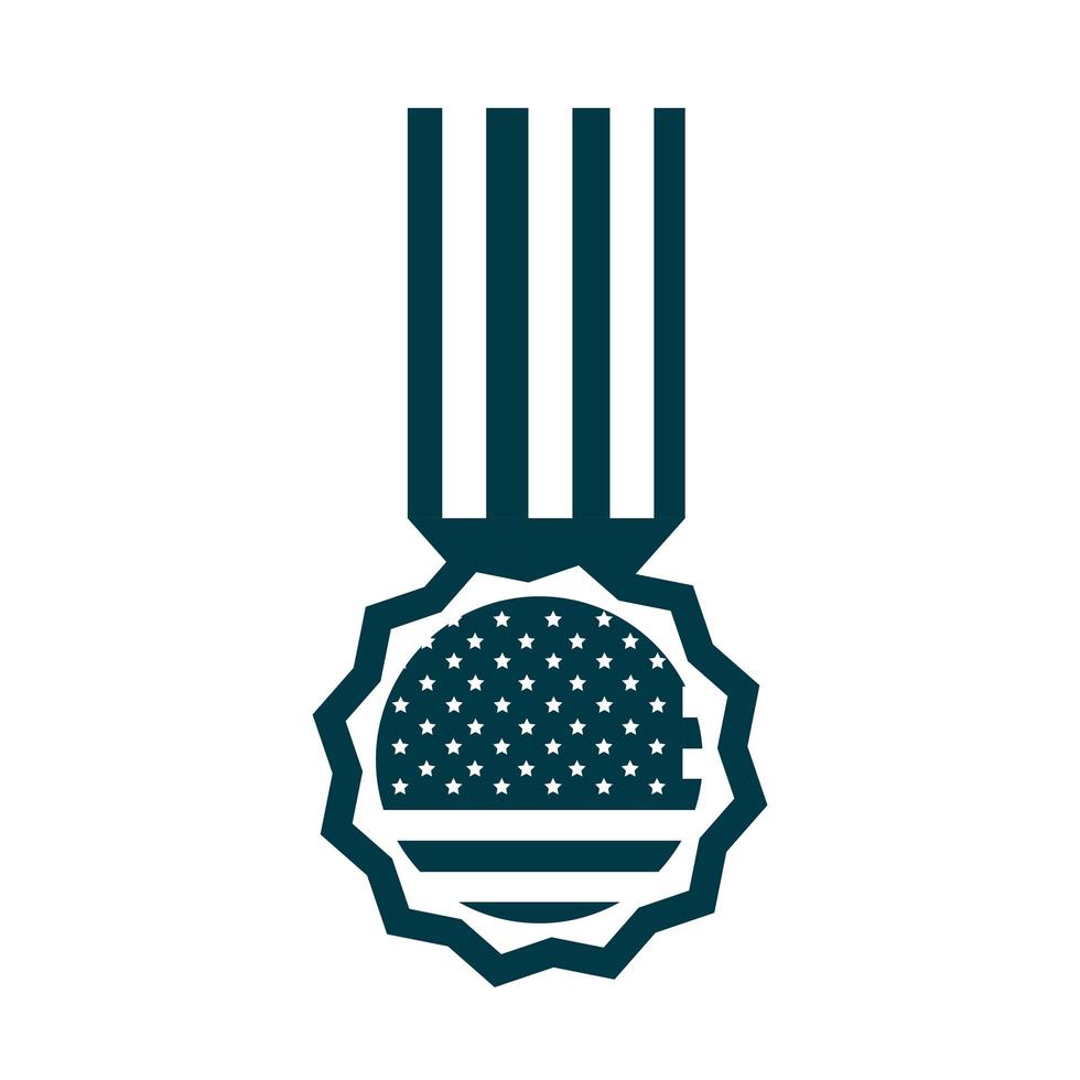 happy independence day american flag medal celebration silhouette style icon vector