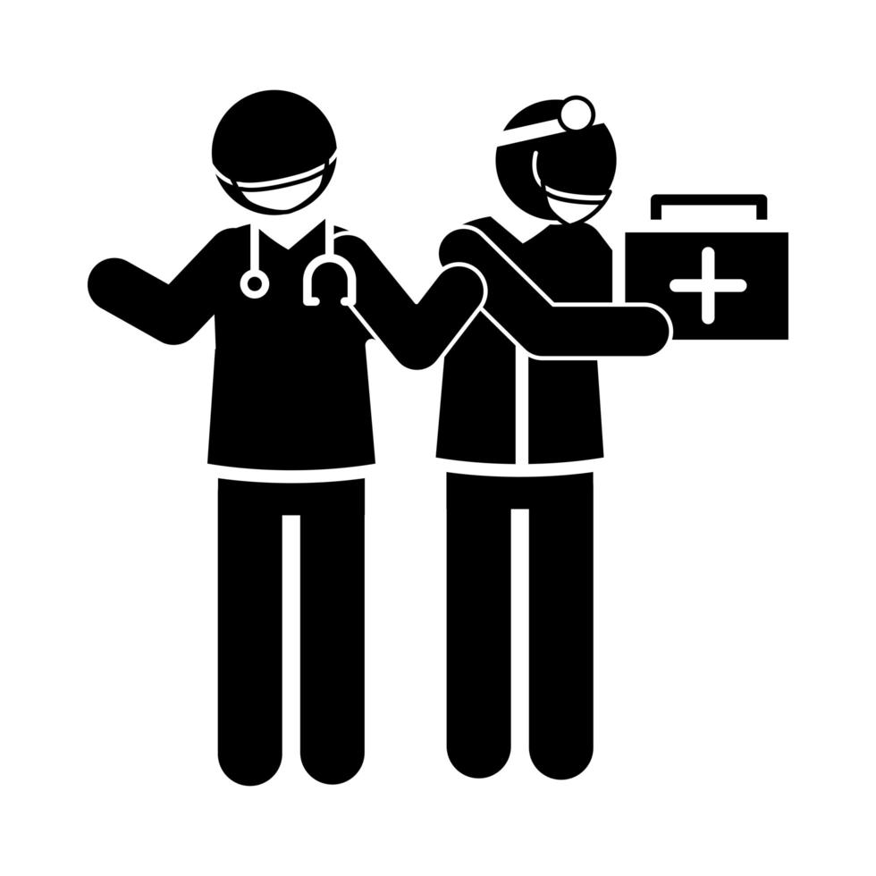 coronavirus covid 19 physicians occupation medical kit first aid health  silhouette style icon vector