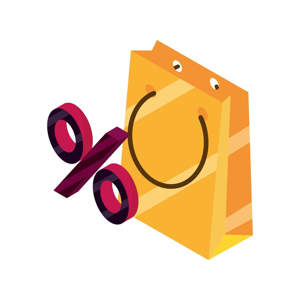 online shopping paper bag discount percentage isometric isolated icon vector