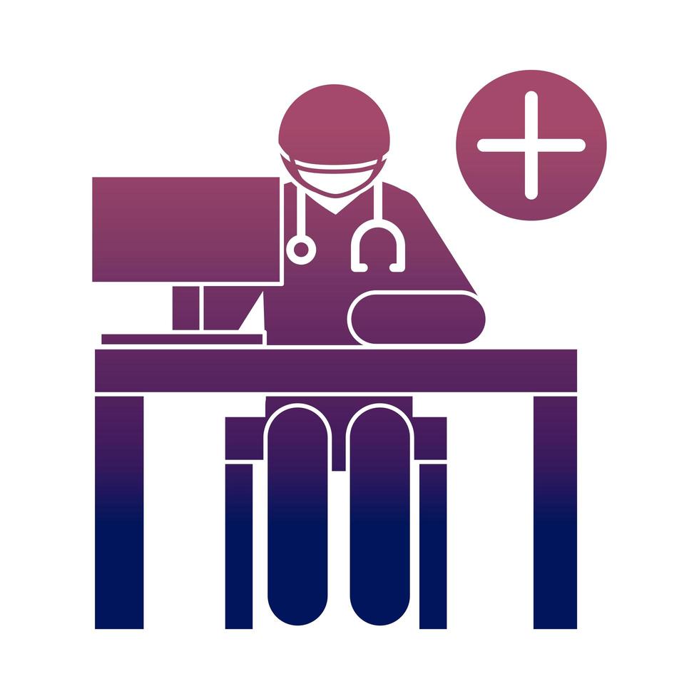 coronavirus covid 19 physician working with computer health  gradient style icon vector
