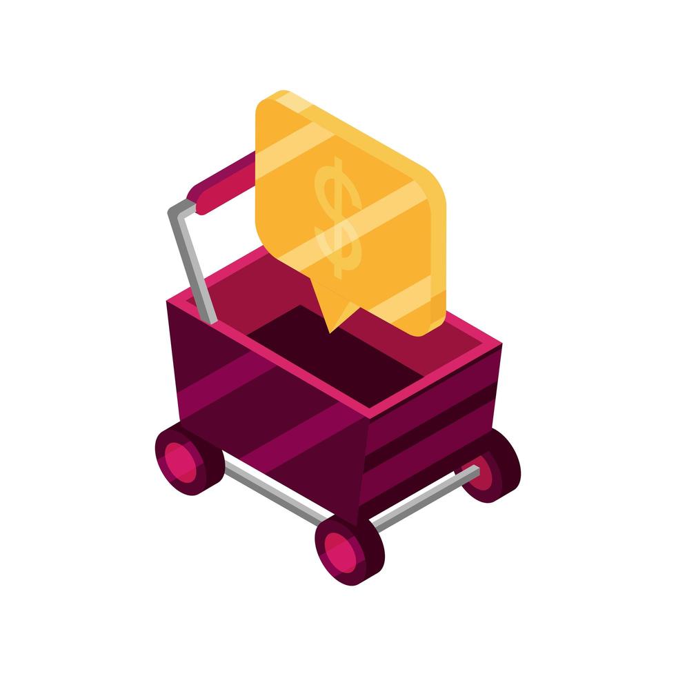 online shopping cart market offer discount isometric isolated icon vector