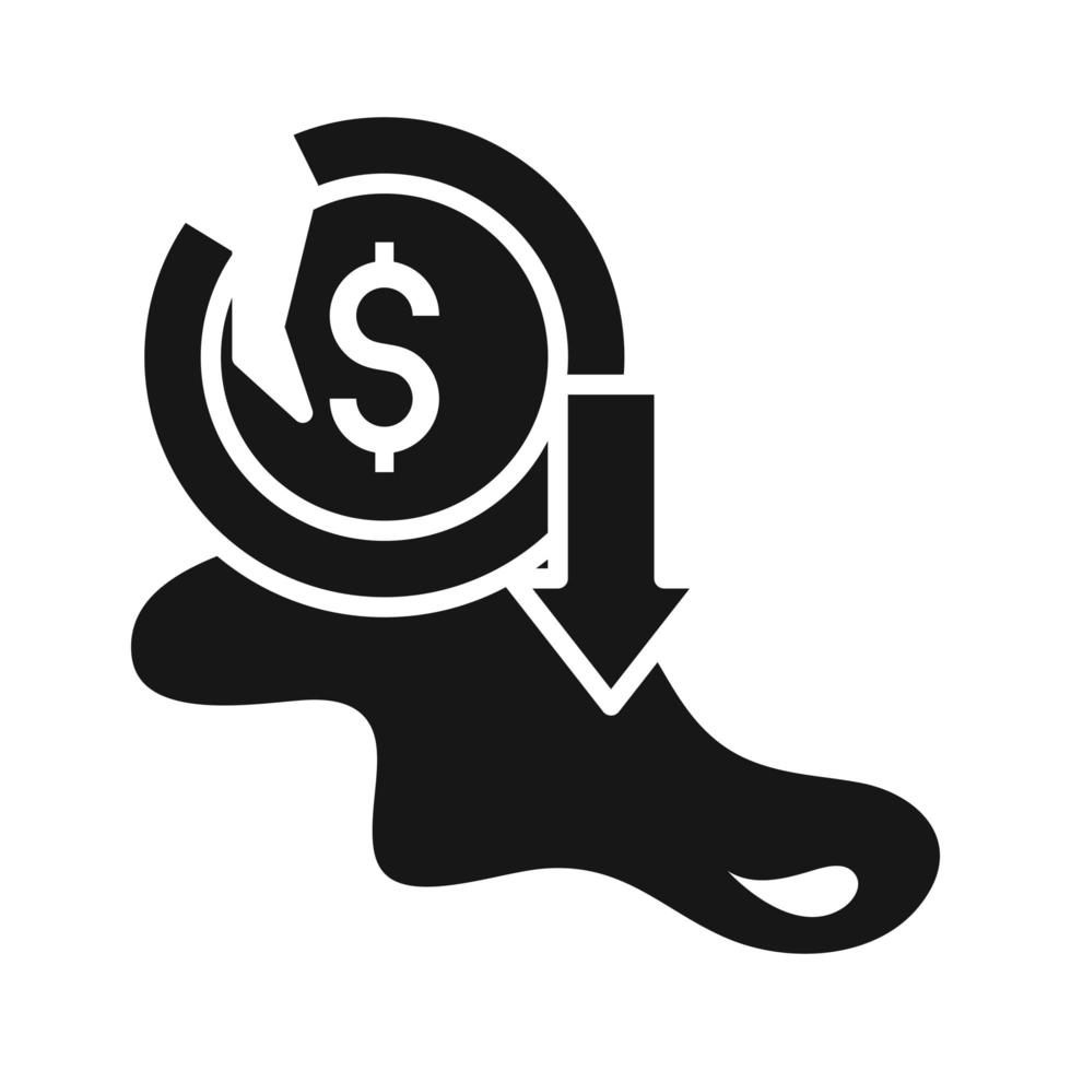 money spill petroleum down crisis economy oil price crash silhouette style icon vector