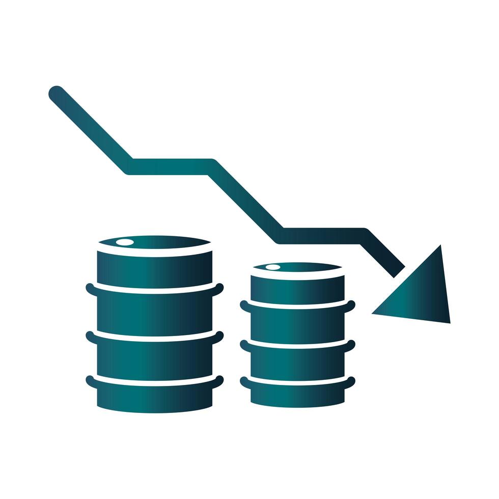 barriles flecha hacia abajo crisis comercial economía precio del petróleo caída icono de estilo degradado vector