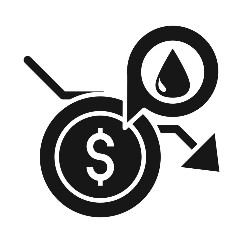 diagrama dinero depresión comercio crisis economía petróleo precio caída silueta estilo icono vector
