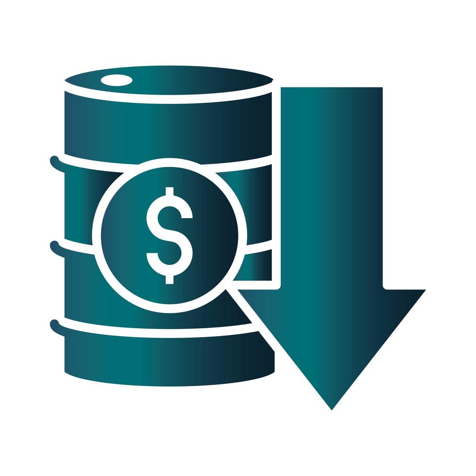 barrel money down business crisis economy oil price crash gradient style icon vector