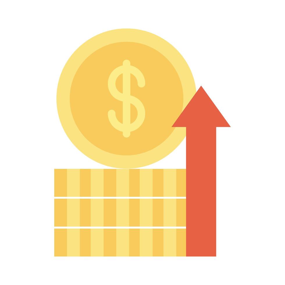 pila de monedas dinero creciendo flecha aumento de los precios de los alimentos icono de estilo plano vector