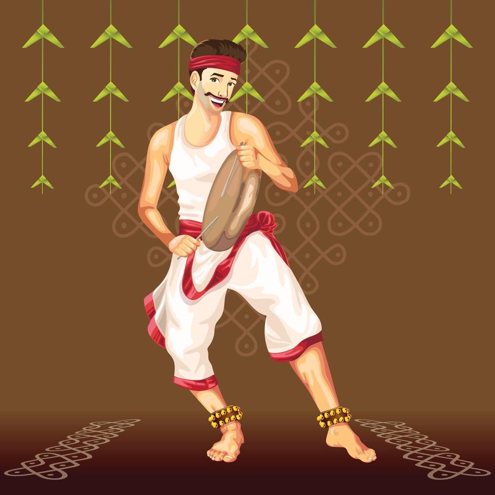 Tamil Folk Dancer with Drum vector