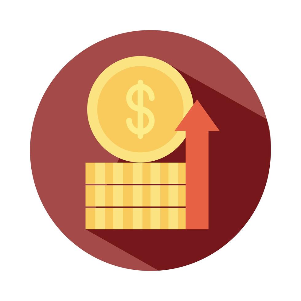 stack of coins money growing up arrow rising food prices block style icon vector