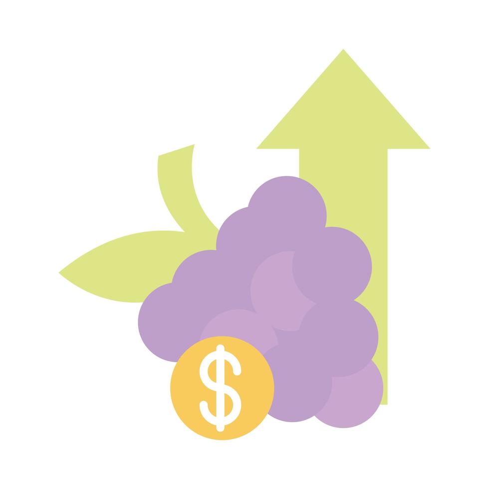 bunch grapes fruits demand money up arrow rising food prices flat style icon vector