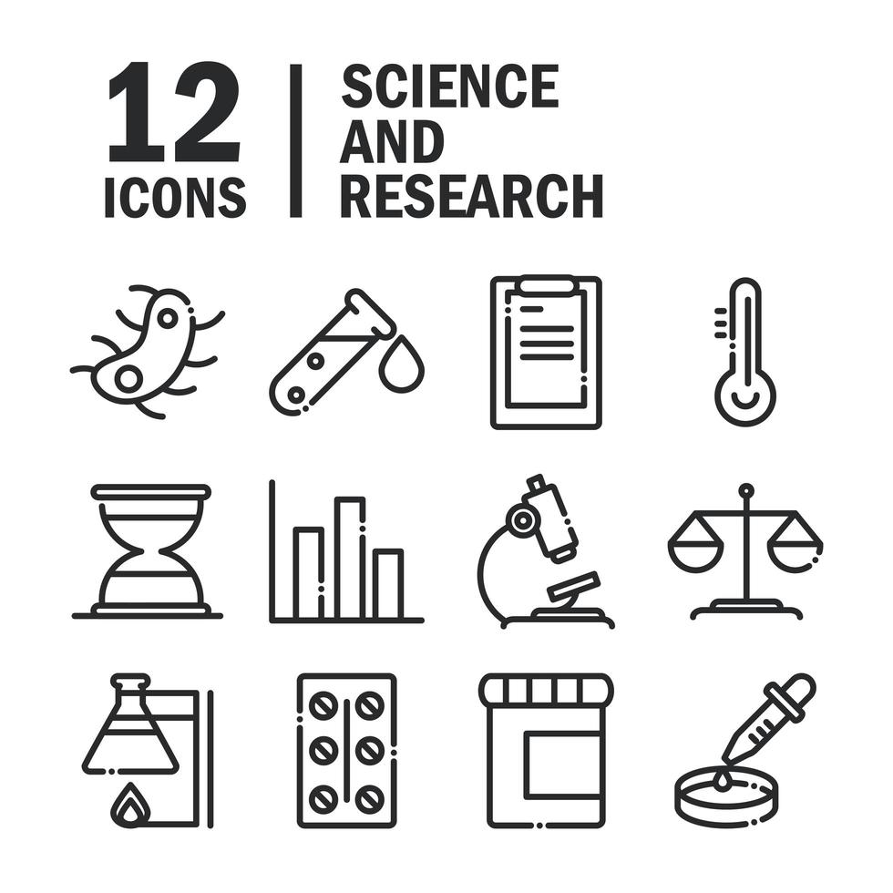 science and research laboratory study icons collection line style icon vector