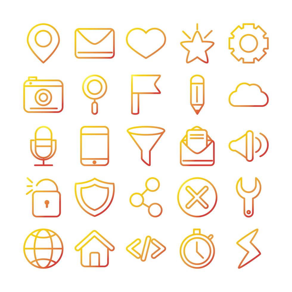 interface internet web technology digital icons set vector