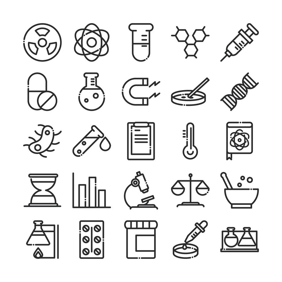 science and research laboratory study icons collection line style icon