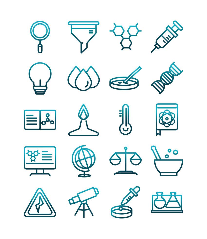 science and research laboratory study icons collection gradient style icon vector