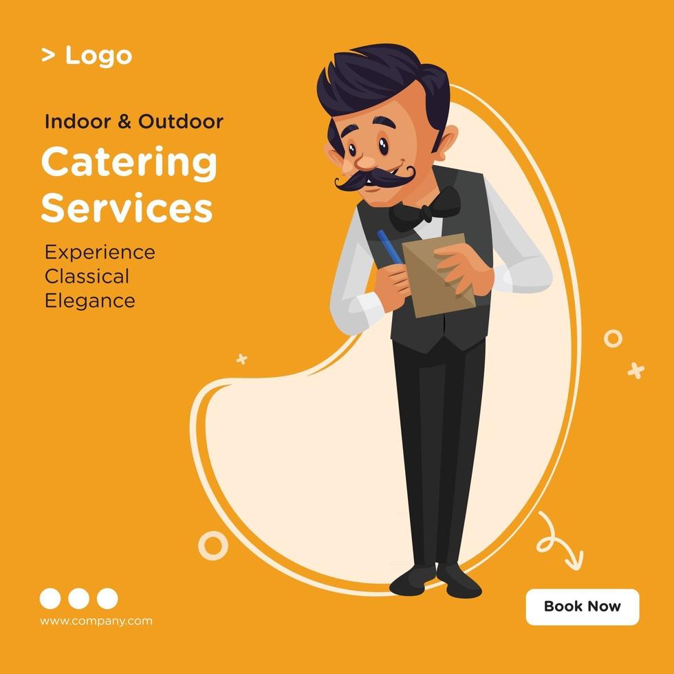 Banner design of catering services cartoon style template vector