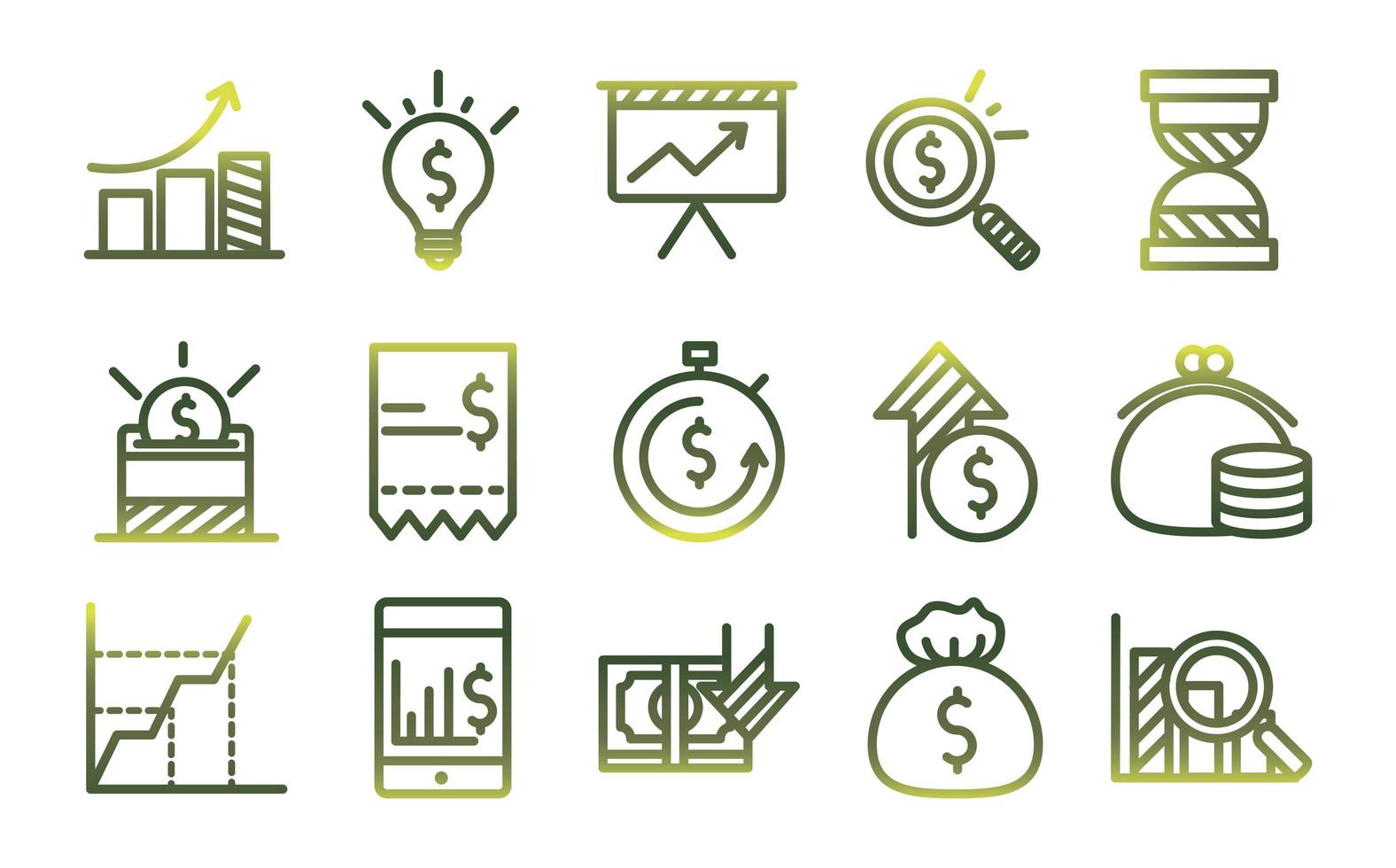 economía y finanzas estilo degradado conjunto de iconos diseño vectorial vector