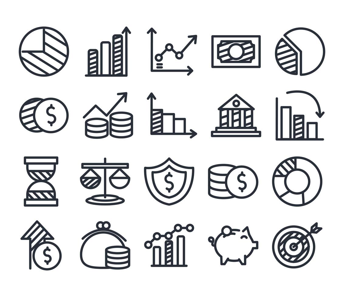 Economy and finance line style icon set vector design