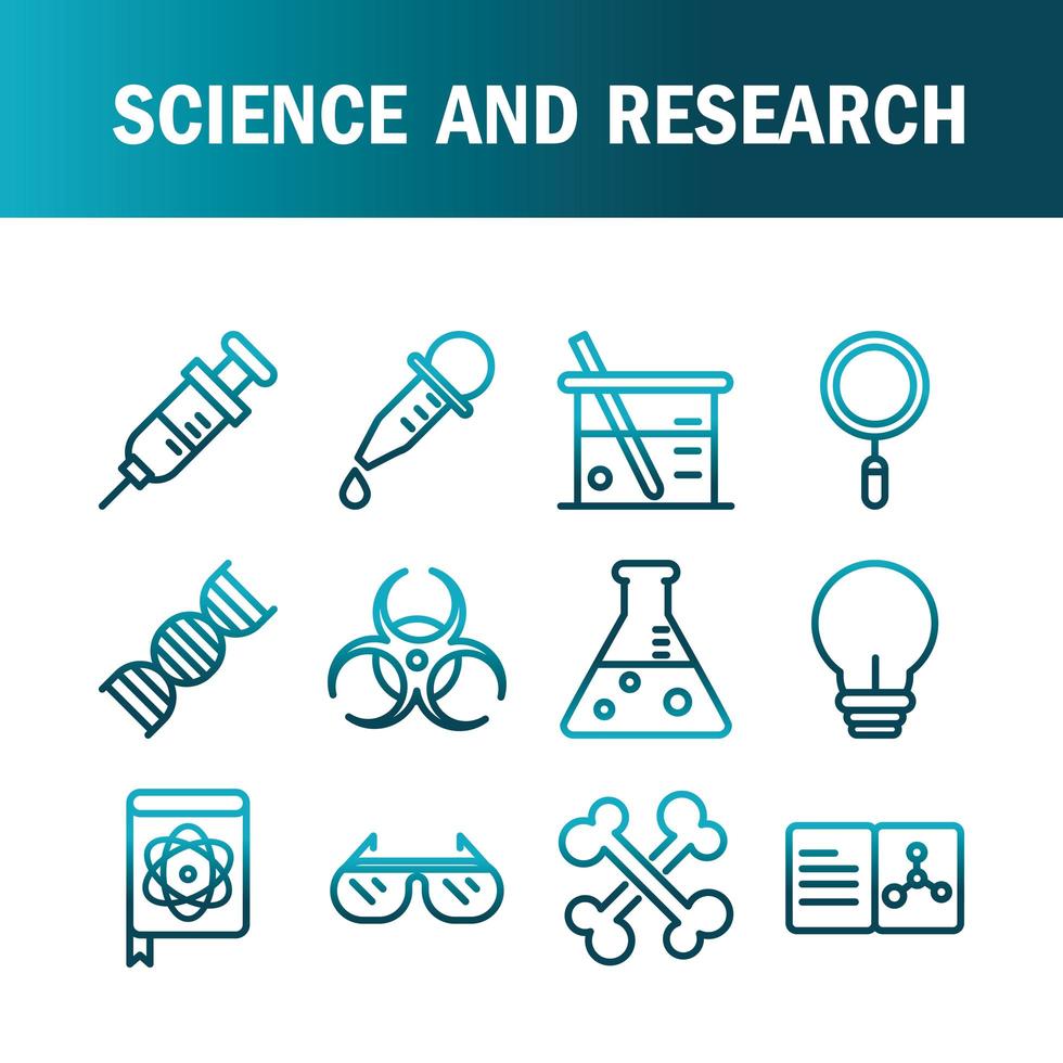 laboratorio de ciencia e investigación colección de iconos de estudio icono de estilo degradado vector