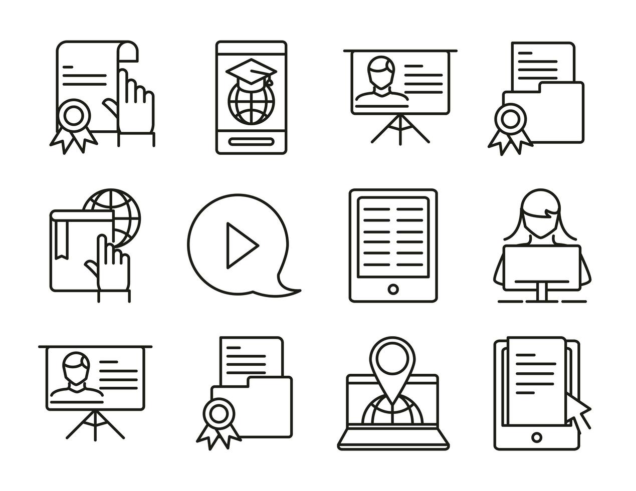 elearning online education and development class set line style icon vector