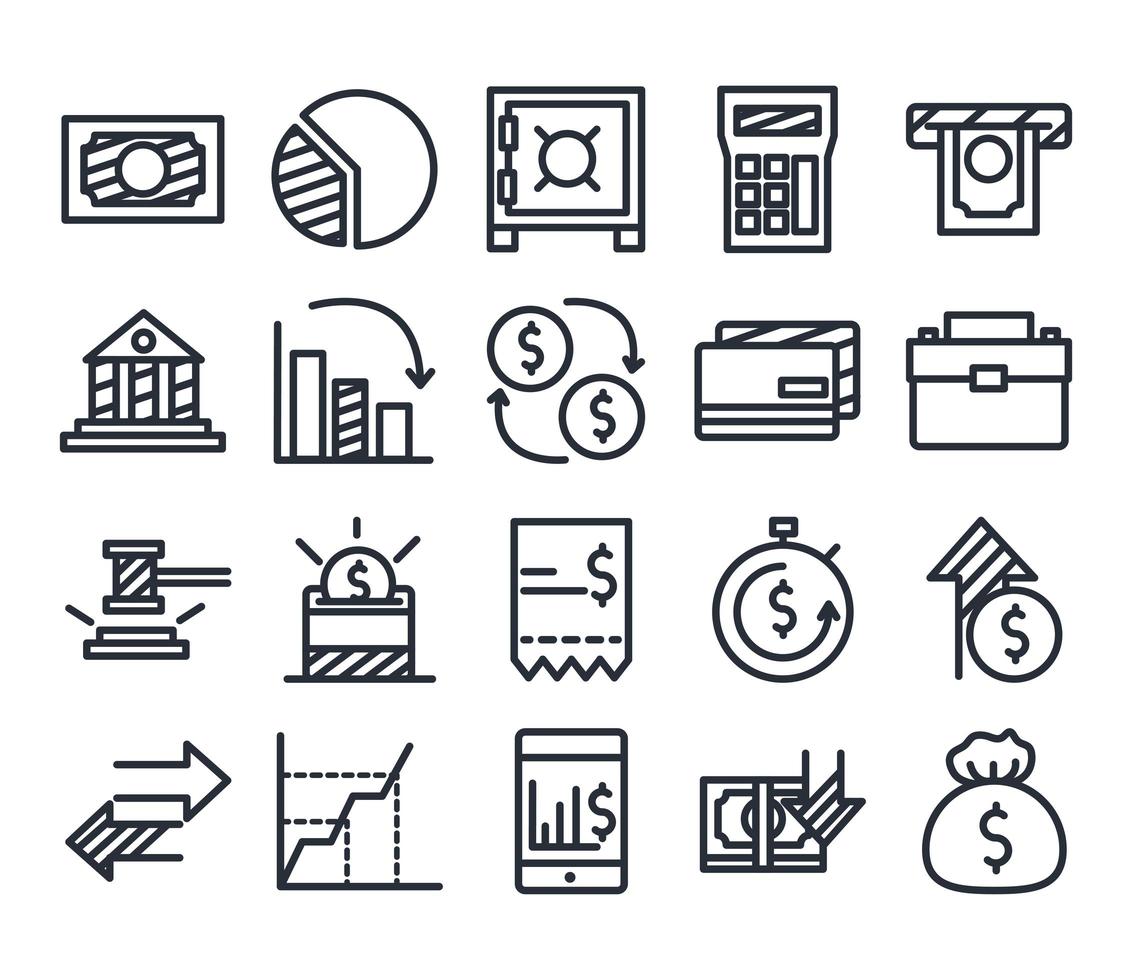 diseño vectorial de conjunto de iconos de estilo de línea de economía y finanzas vector