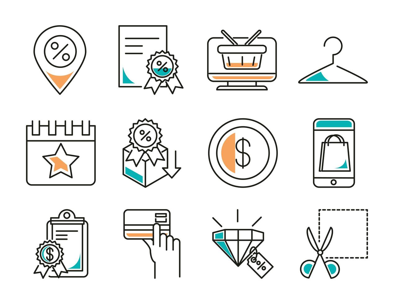 Shopping line style icon set vector design