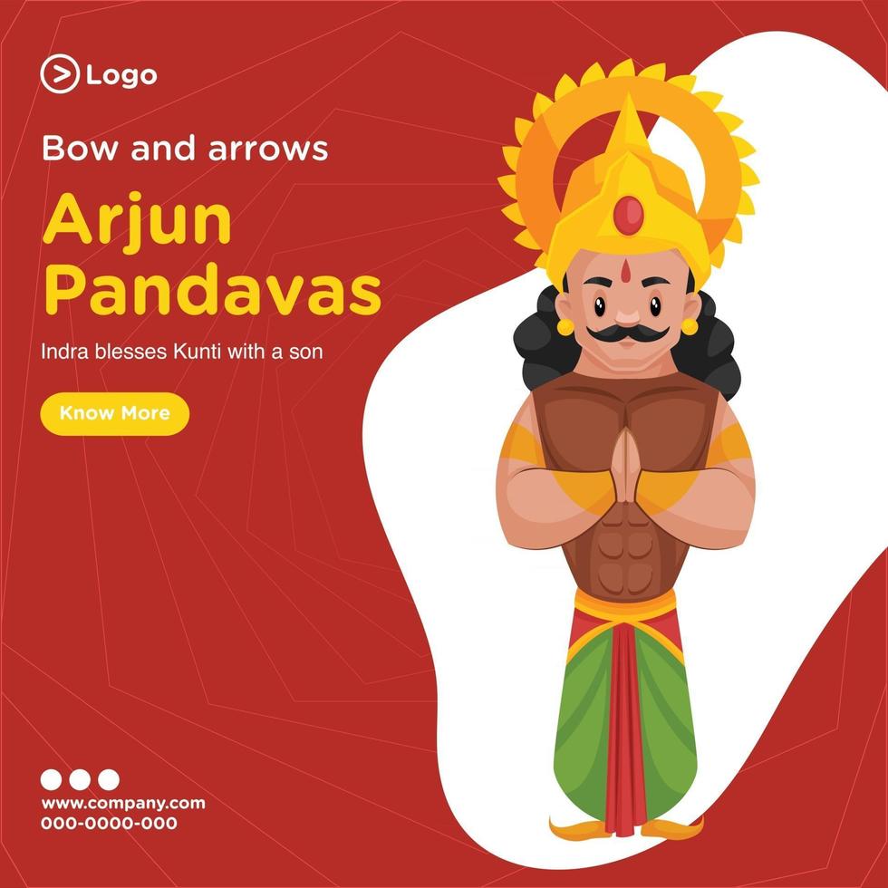 Banner design of arjun pandavas cartoon style template vector