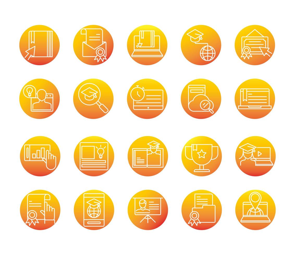 elearning online education and development class set gradient style icon vector
