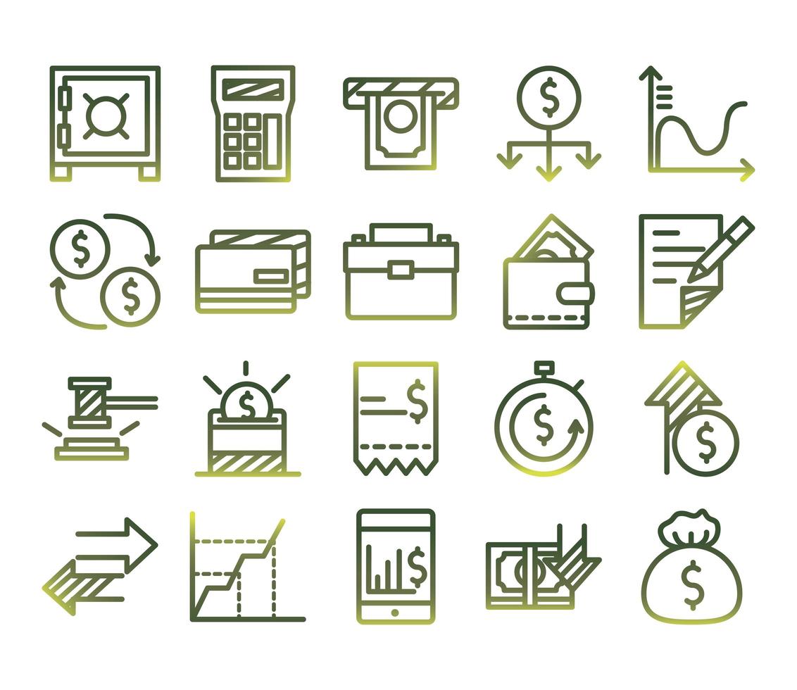 economía y finanzas estilo degradado conjunto de iconos diseño vectorial vector