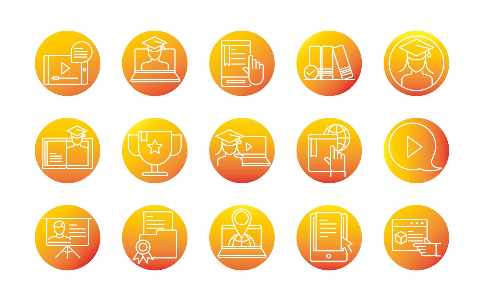 elearning online education and development class set gradient style icon vector