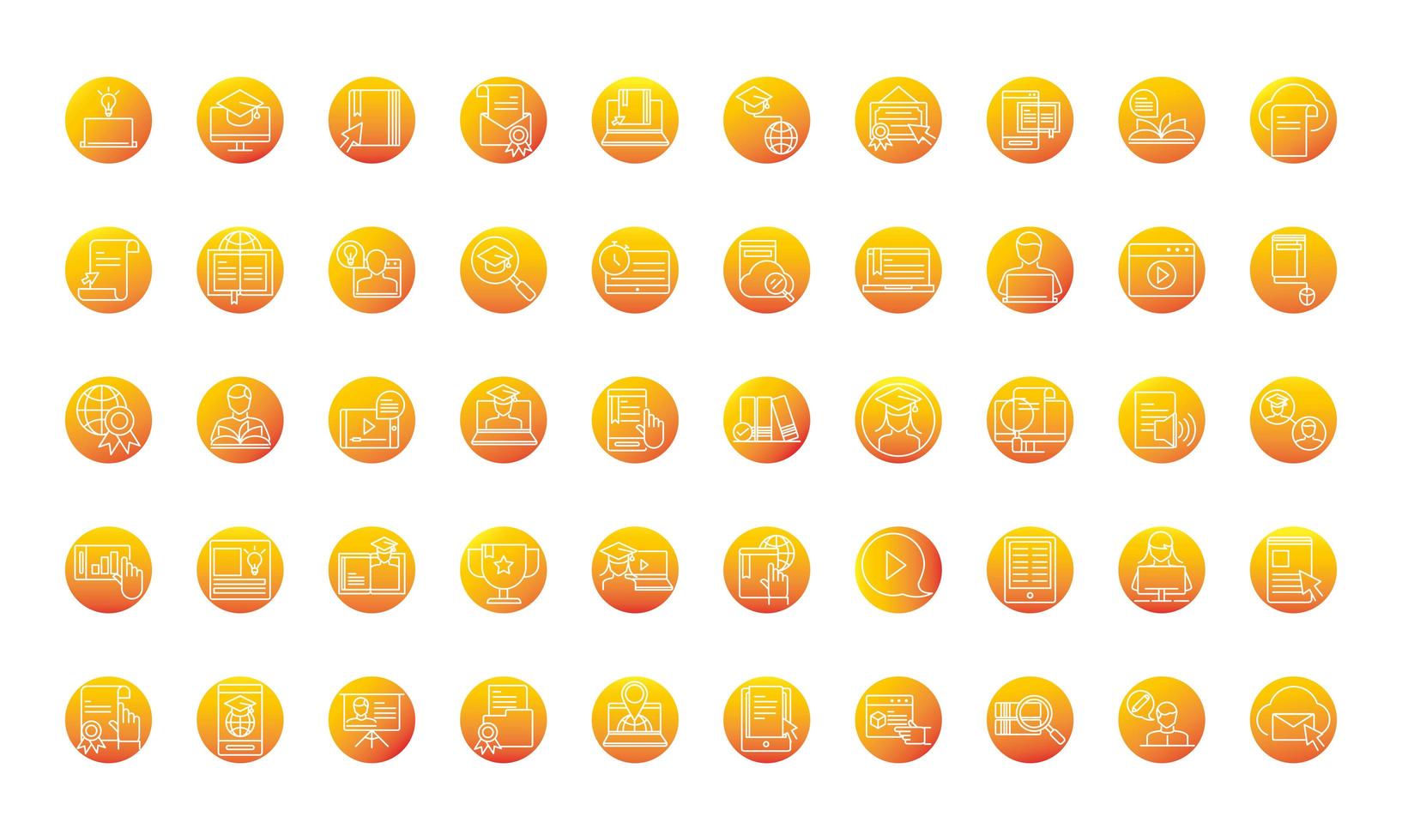 elearning online education and development class set gradient style icon vector