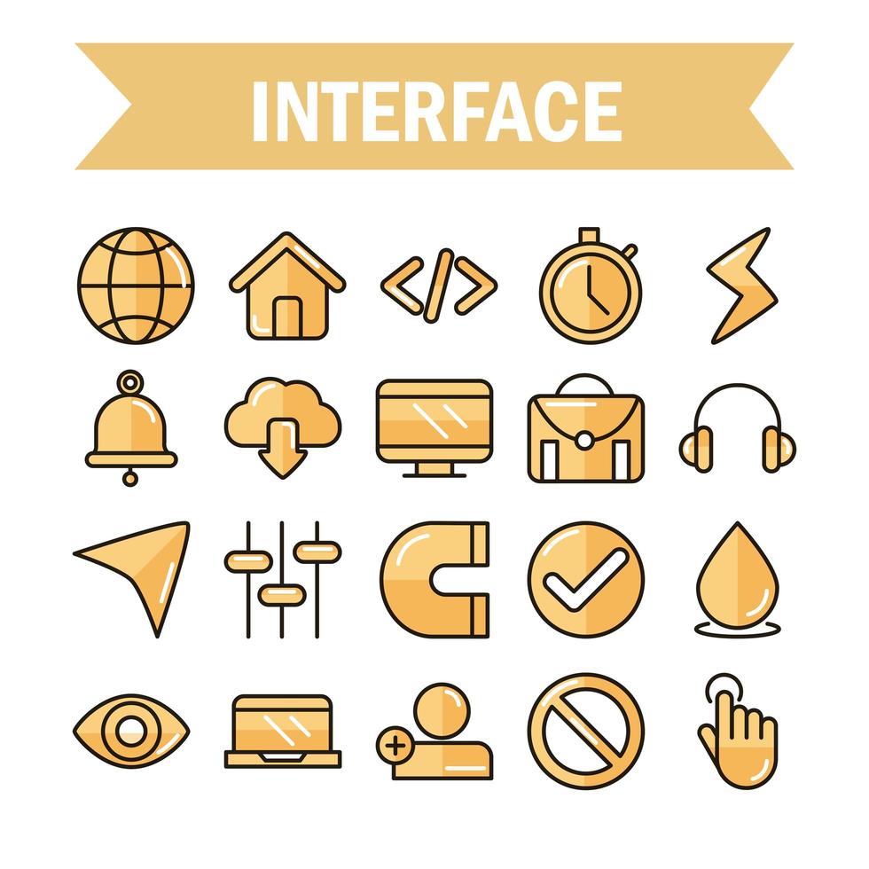 interface internet web technology digital icons set vector