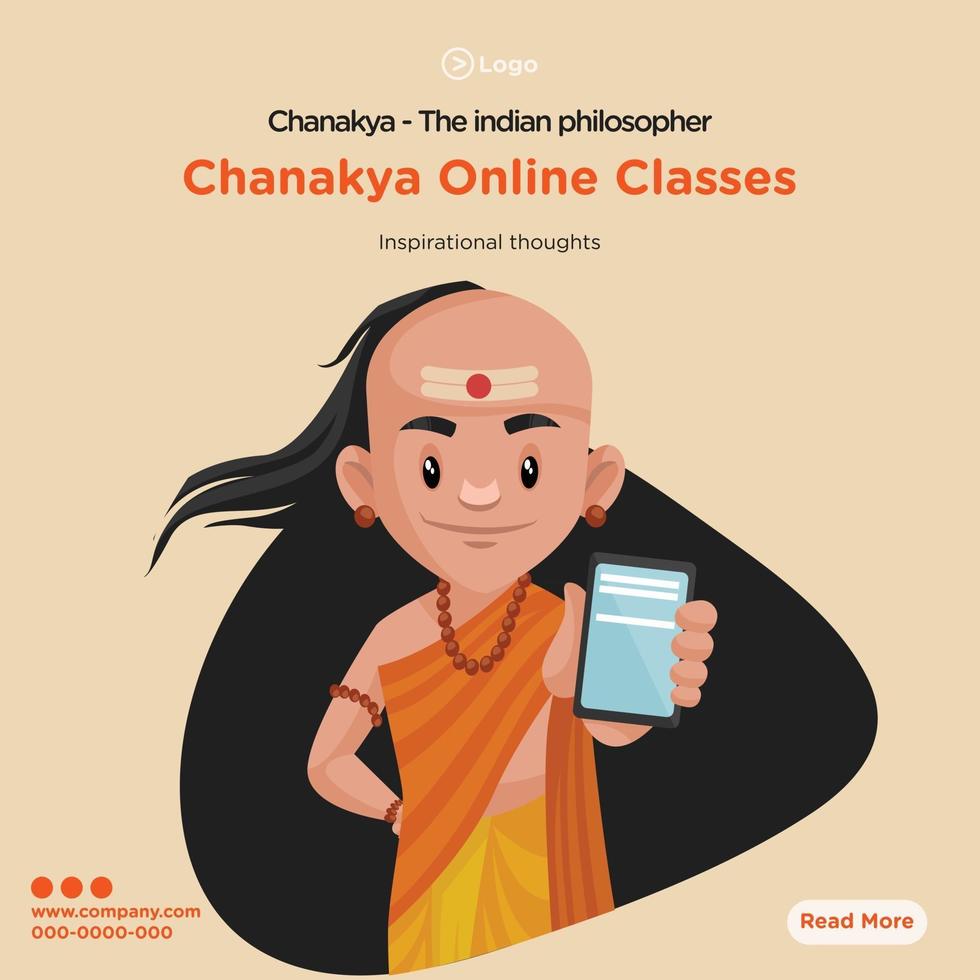 diseño de banner de chanakya el filósofo indio clases en línea vector