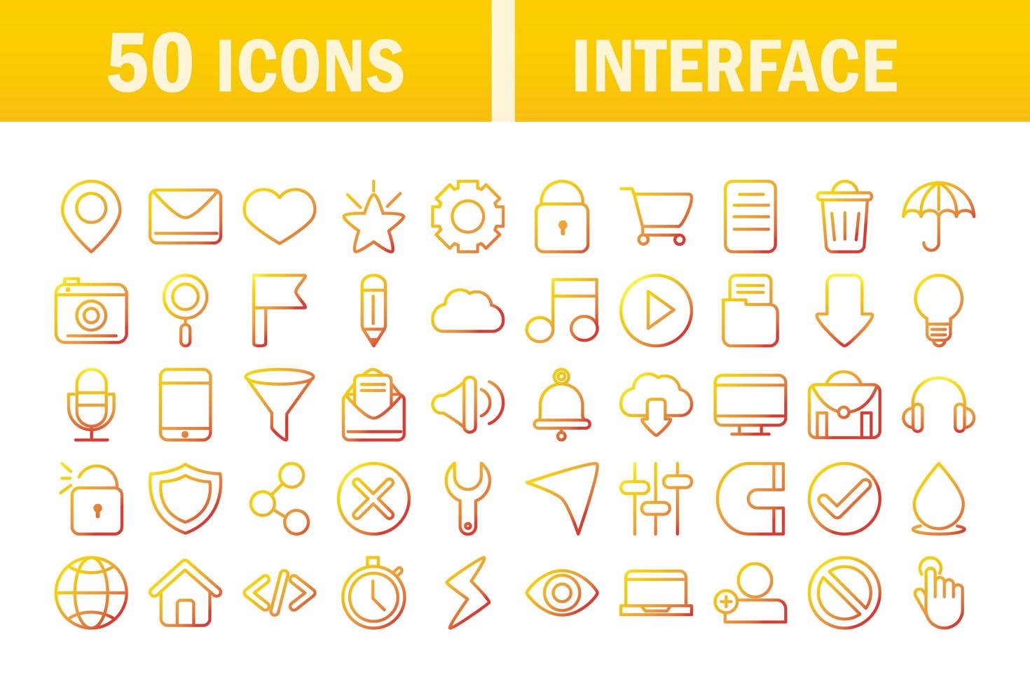 interface internet web technology digital icons set vector