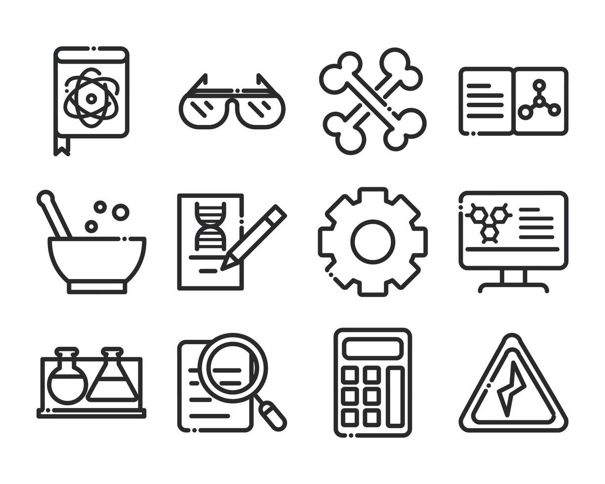 science and research laboratory study icons collection line style icon vector