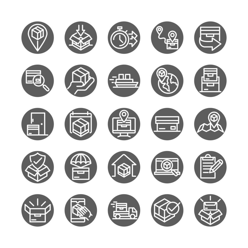 delivery cargo service logistic shipping commerce icons set block style vector