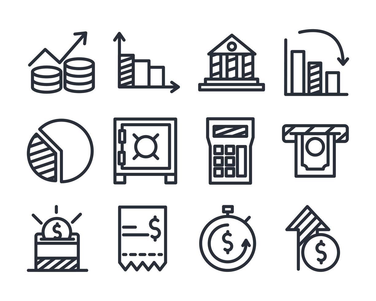 diseño vectorial de conjunto de iconos de estilo de línea de economía y finanzas vector