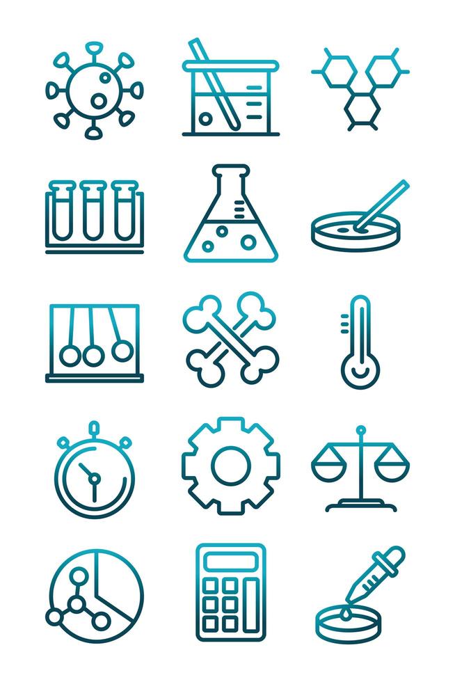 science and research laboratory study icons collection gradient style icon vector
