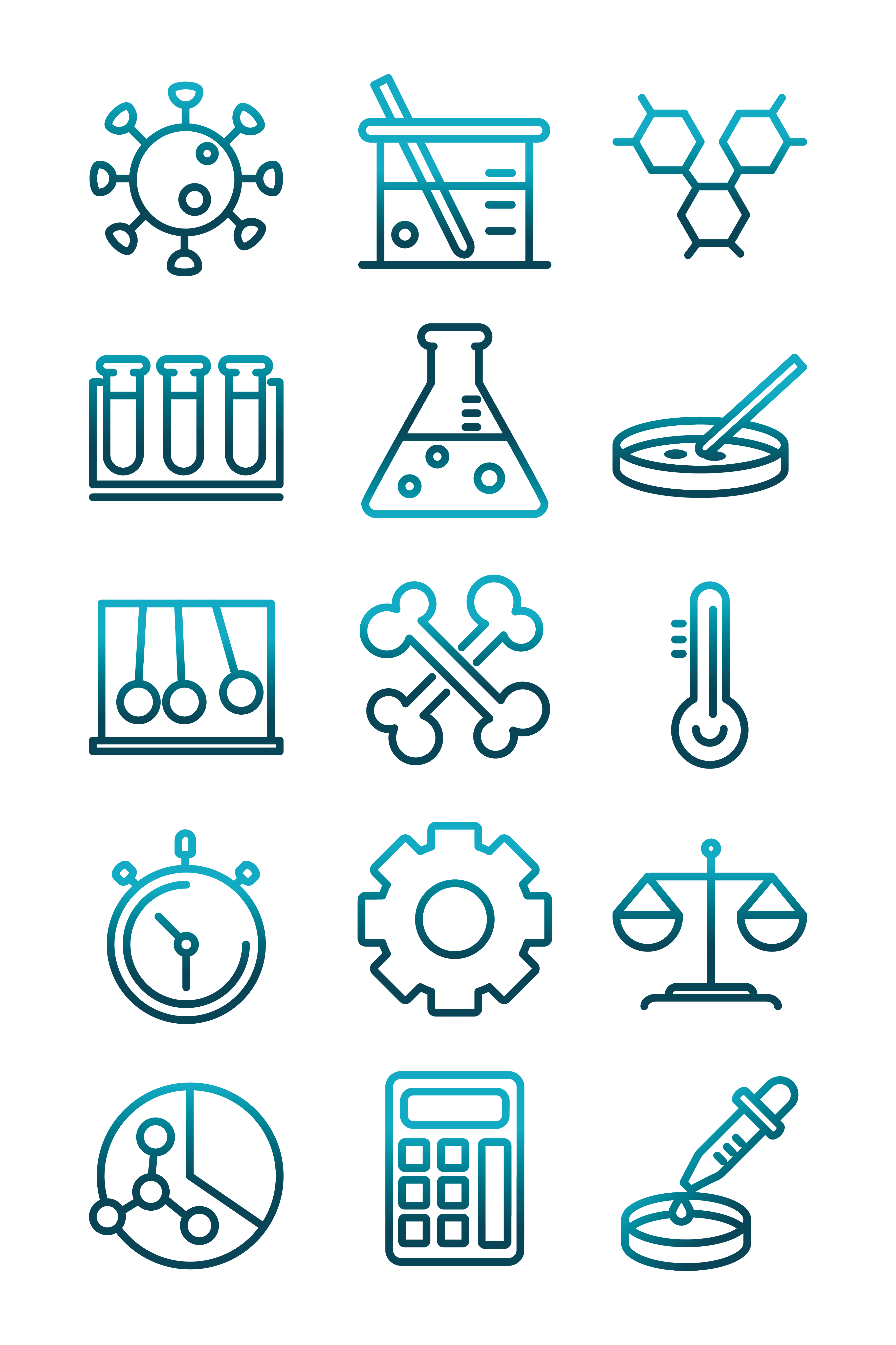 science and research laboratory study icons collection gradient style