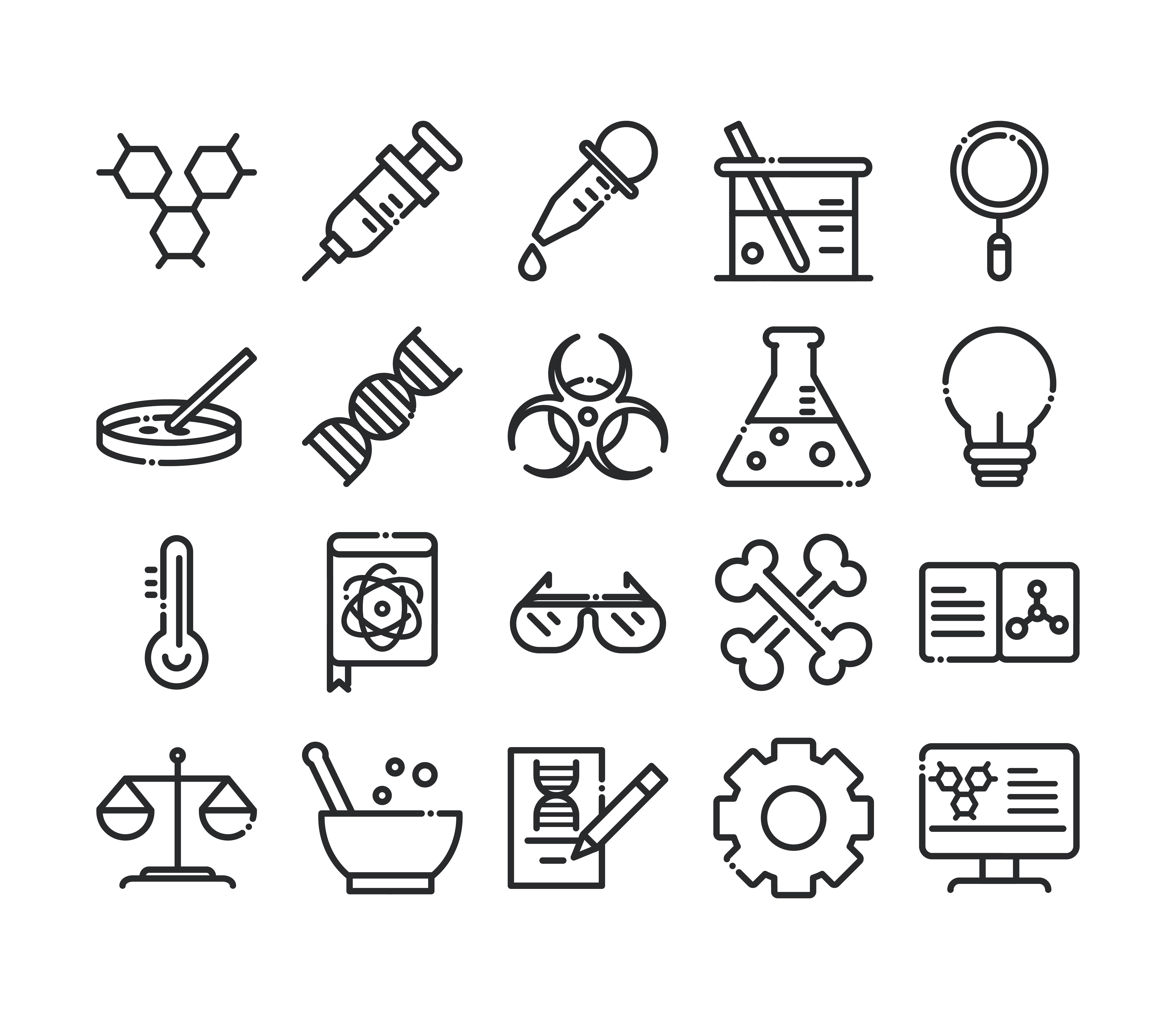 science and research laboratory study icons collection line style icon
