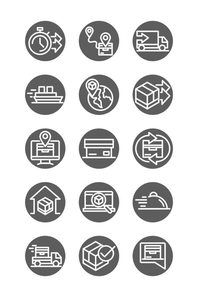 delivery cargo service logistic shipping commerce icons set block style vector