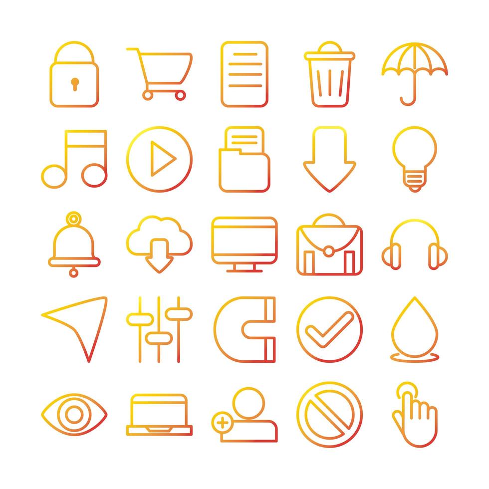 interface internet web technology digital icons set vector