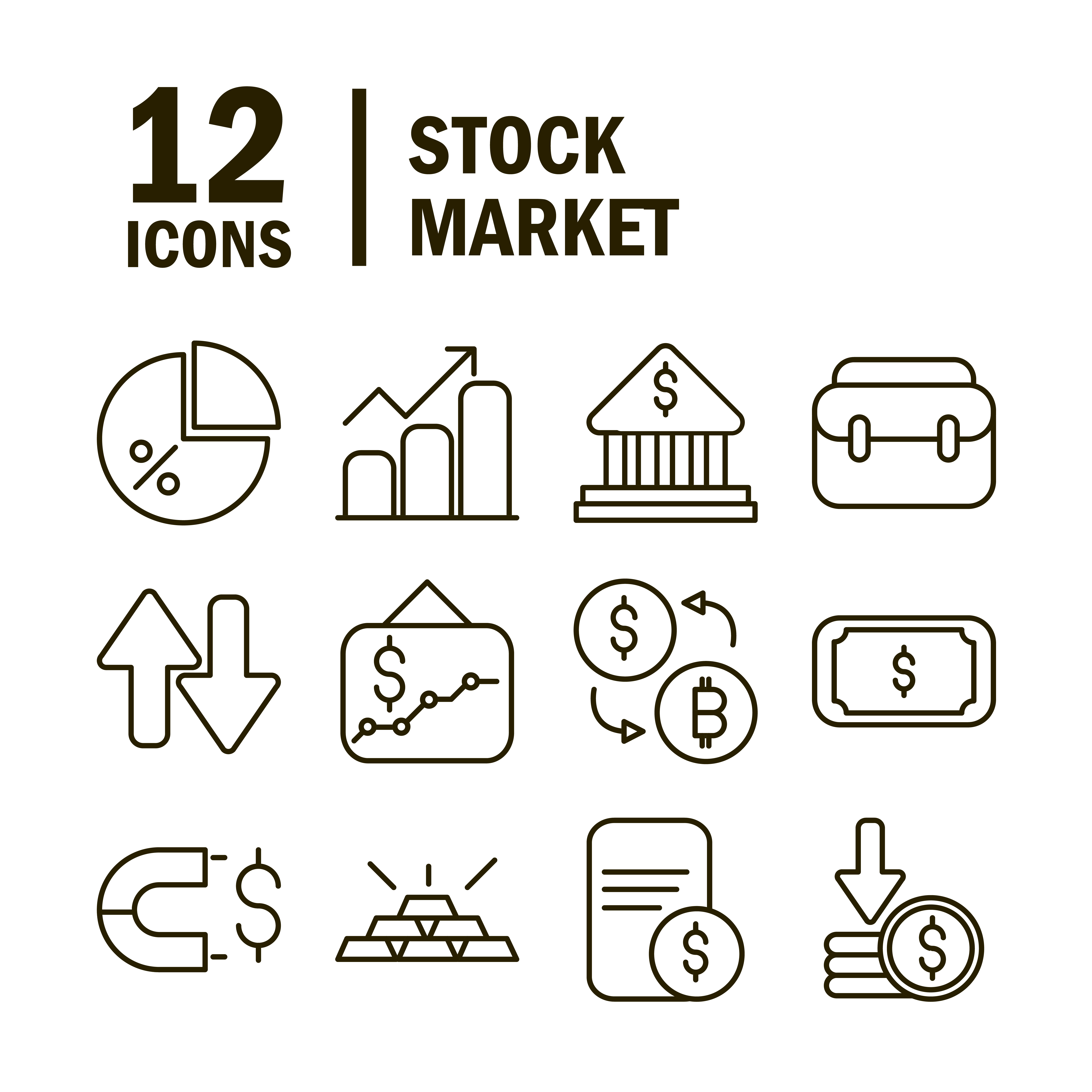 stock market financial business economy money icons set line style icon