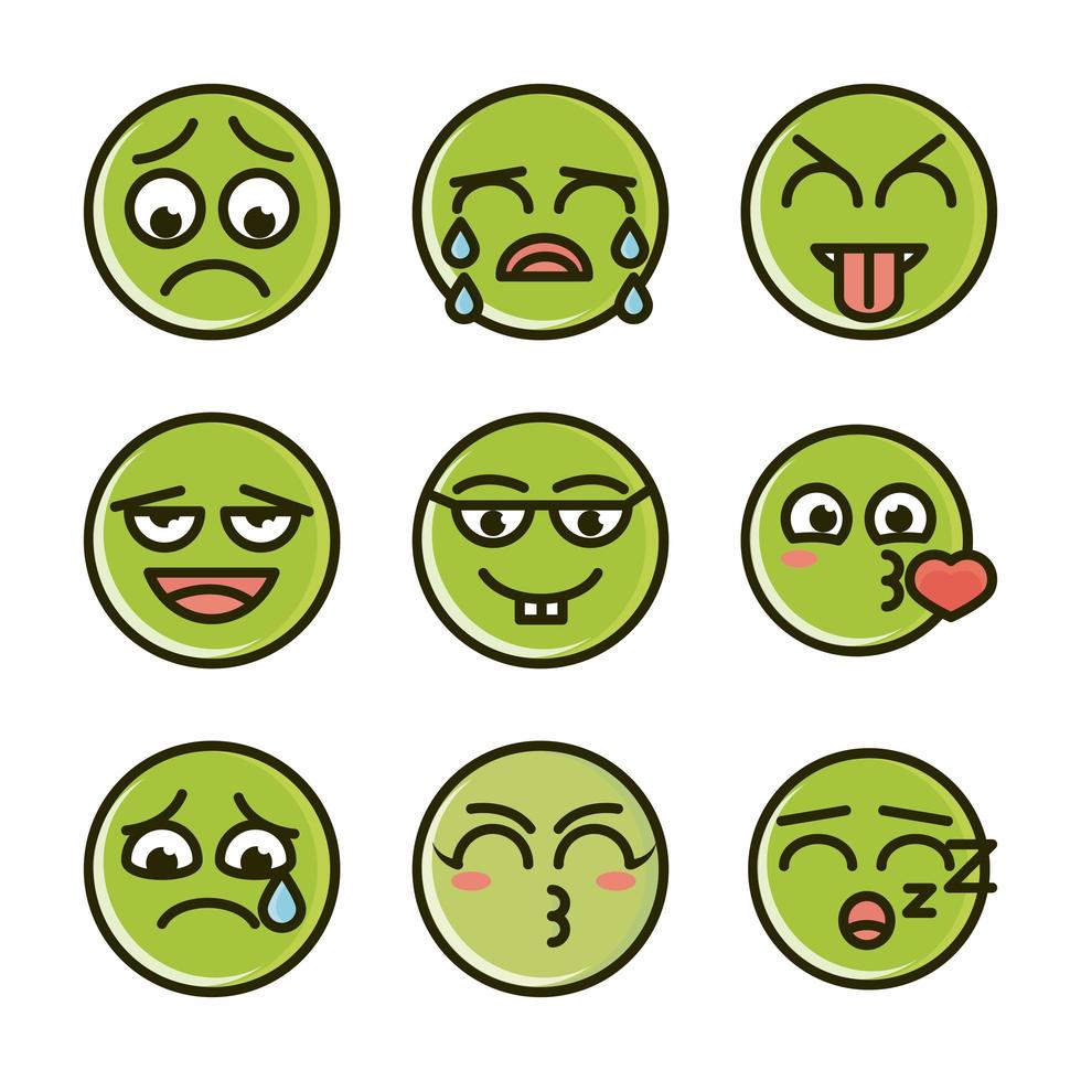 emoticon, divertido, smiley, caras, expresión, iconos, conjunto vector