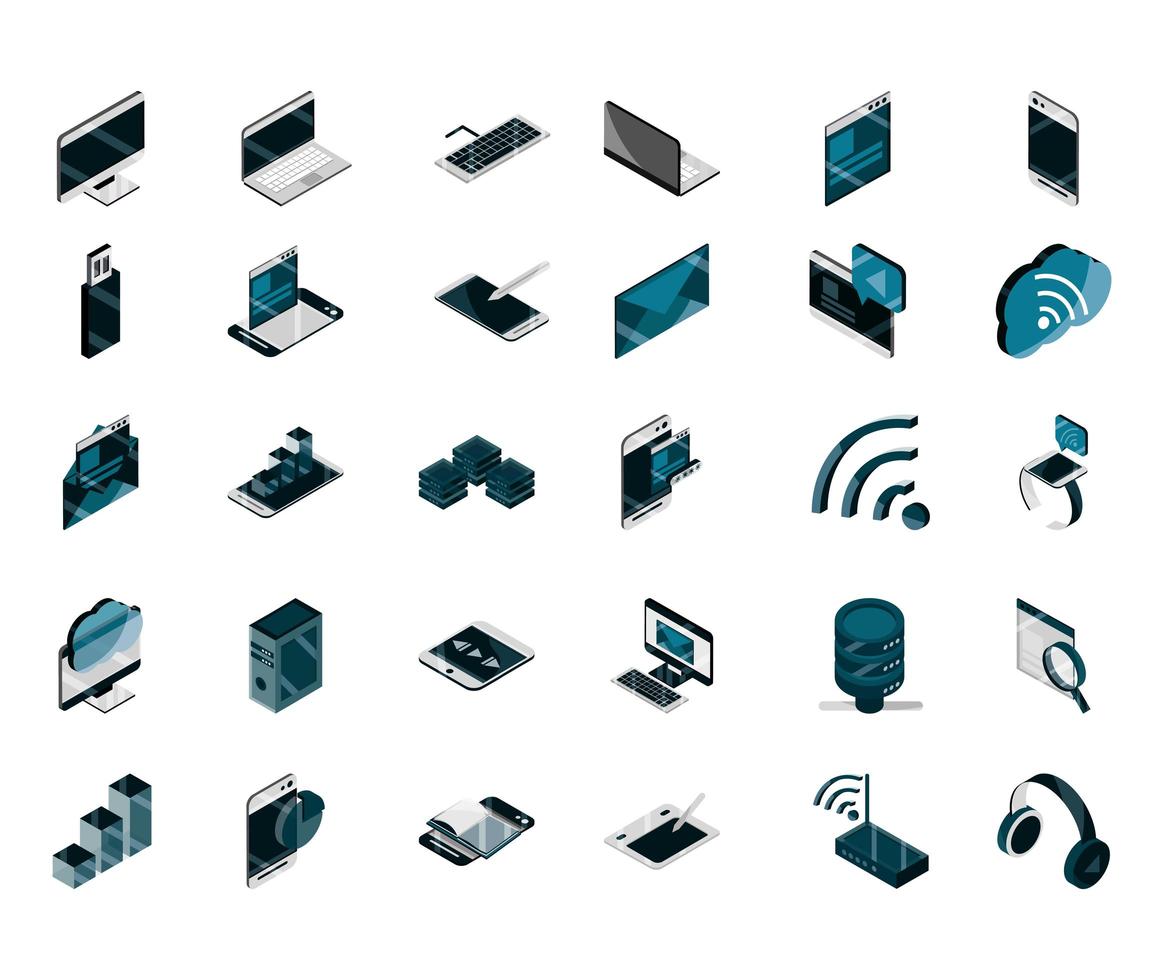 technology device gadget digital isometric isolated icons set vector